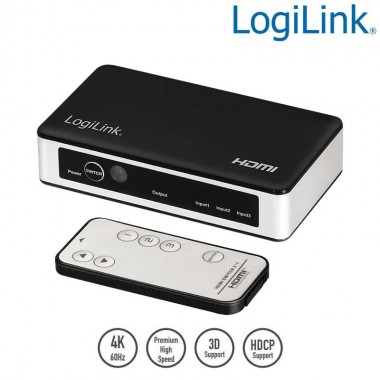 Logilink HD0042 - Conmutador HDMI de 3 puertos, 1080p / 60Hz