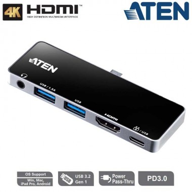 Aten UH3238 - Docking station de viaje USB-C HDMI con pasarela de alimentación