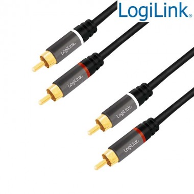 Logilink CA1202 - 1m Cable Audio Stereo 2 RCA Macho - 2 RCA Macho, Metal