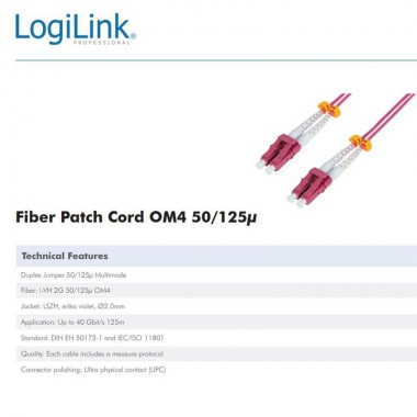 Logilink FP4LC01 - 1m Cable Fibra Óptica OM4 LC-LC 50/125 MultiModo Duplex