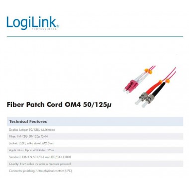Cable de fibra óptica OM4 para router de LC a LC multimodo dúplex  50µm/125µm, 1m