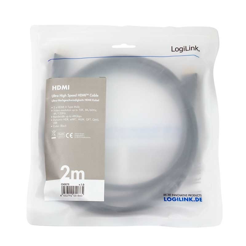 Logilink CHA0106 - 3m Cable HDMI 2.1, 8K/60Hz, Negro/Gris