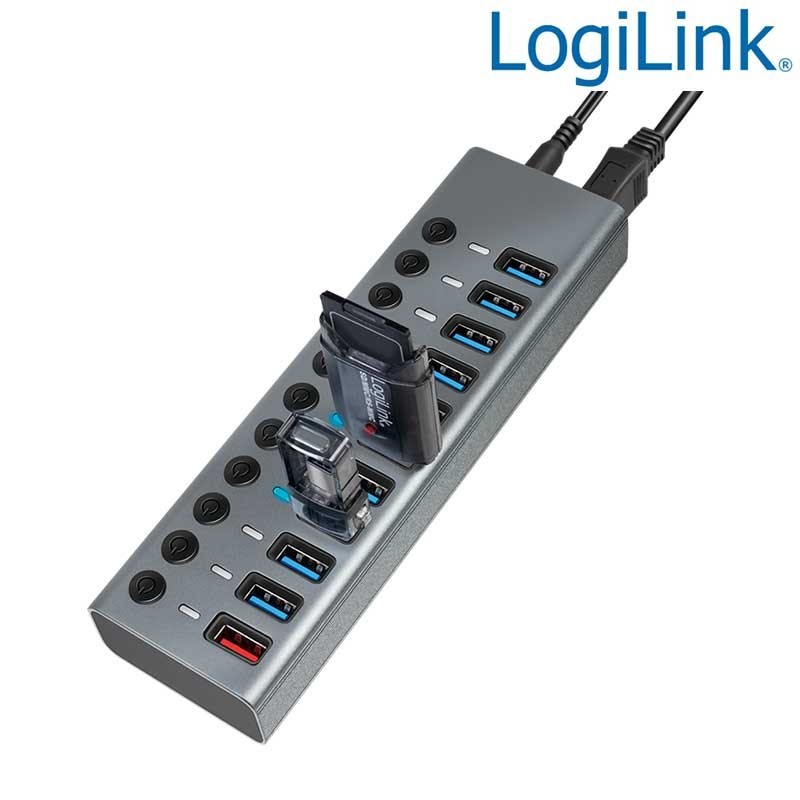 Logilink UA0388 - Hub USB 3.0 de 11 puertos con interruptor por puerto