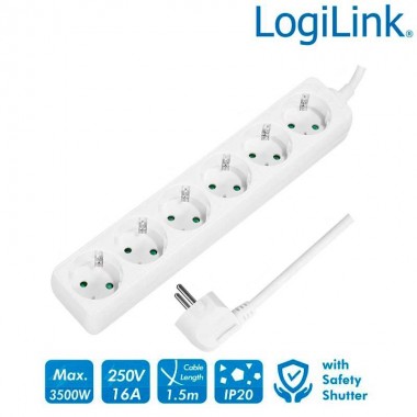 Logilink LPS238 Regleta de alimentación 6 tomas Sin Interruptor Blanco