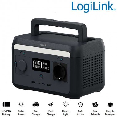 Logilink PPS0300 - Estación eléctrica portátil, 300W, batería LiFePO4, negra