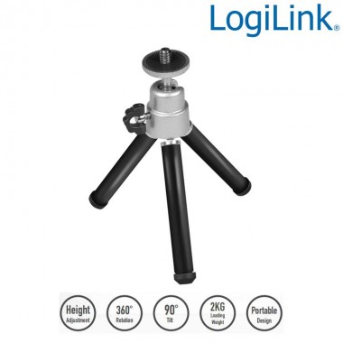 Logilink AA0138 - Mini trípode portátil, altura regulable, rotación de 360°, máx. 2 kg