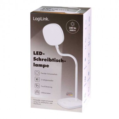 Logilink LED017 - Lámpara LED, 5000K, 240lm, 360°, Flexible, Control Táctil