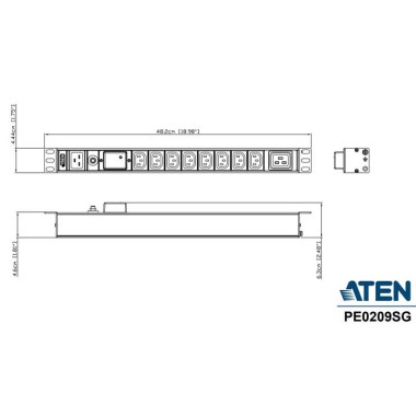 Aten PE0209SG - PDU Básica 1U de 8 Tomas C13 y 1 C19 con protección sobretensión,16A