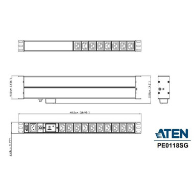 Aten PE0118SG - PDU Básica 1U de 18 Tomas C13, con protección sobretensión,10A