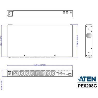 Aten PE6208G - PDU eco 1U de 7 Tomas C13 y 1 C19, 16A | Marlex Conexion