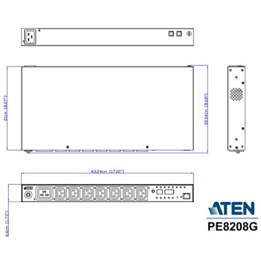 Aten PE8208G - PDU eco 1U de 7 Tomas C13 y 1 C19, 16A | Marlex Conexion
