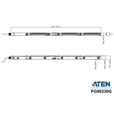 Aten PG98330G - PDU inteligente trifásica de 24 Tomas C13 y 6 C19, 0U con conexión en cascada, 32A