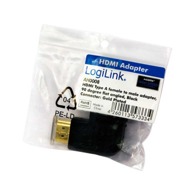 Logilink AH0008 - Adaptador HDMI tipo A (19p) Macho-Hembra en Ángulo de 90º , Plano