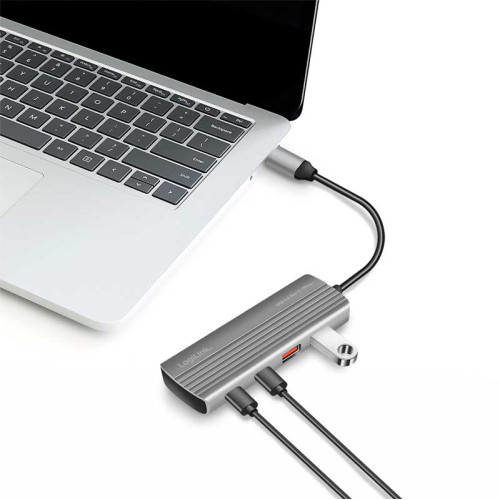 Logilink UA0413 - Hub Ultra-Slim USB-C 3.2 Gen 2 de 2 USB-A , 2 USB-C, DP 100 W, Gris