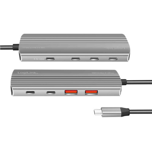 Logilink UA0414 - Hub Ultra-Slim USB-C 3.2 Gen 2 de 2 USB-A , 5 USB-C, DP 100 W, Gris