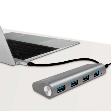 Logilink UA0309 - Hub USB-C 3.2 Gen 1 de 4 puertos USB 3.0 tipo A, Aluminio, Gris