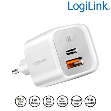 Logilink PA0320SB - Lote de 20 cargadores USB dobles , 1x USB-C (PD), 1x USB-A, 20 W, blanco