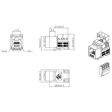 Logilink KJ08C6U - Conector Hembra RJ45 UTP Cat6 Keystone 90º , Punch Down | Marlex Conexion