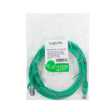 Logilink C6A065S - 3m Latiguillo UtraFlex RJ45 Cat.6A S/FTP COBRE Verde, Certificado