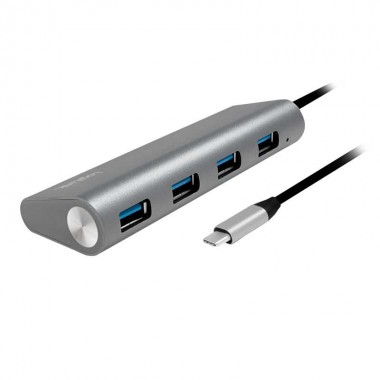 Logilink UA0309 - Hub USB-C 3.2 Gen 1 de 4 puertos USB 3.0 tipo A, Aluminio, Gris