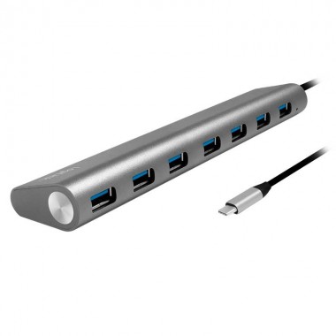 Logilink UA0310 - Hub USB-C 3.2 Gen 1 de 7 puertos USB 3.0 tipo A, Aluminio, Gris