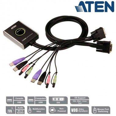 Aten CS682 - Conmutador KVM de 2 Puertos USB DVI con Audio incluido