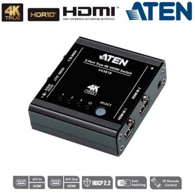 Aten VS381B - Conmutador HDMI 4K real de 3 puertos | Marlex Conexion