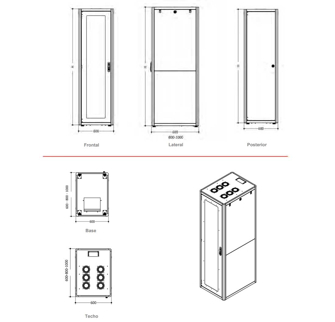 Croquis armarios rack 19" A600 de MTI en Marlex Conexion