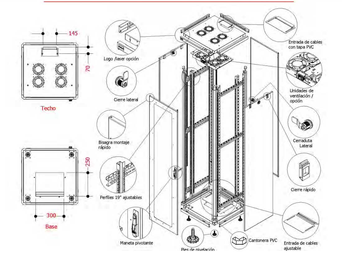 Despiece armarios rack 19" 600 x 600 de MTI en Marlex Conexion